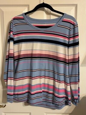 Talbots Long Sleeve Striped Tee in Light Blue, White, Pink, Navy